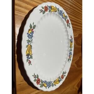 Knowles Concord White Fruits Floral Oval Serving Platter 13.25" Vintage